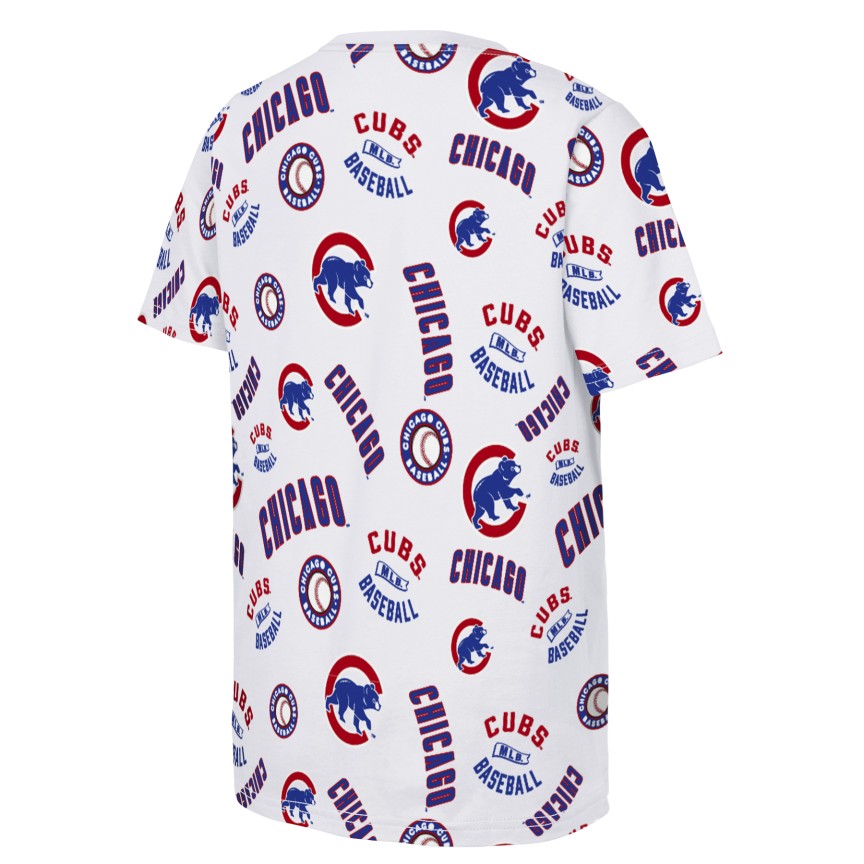 Chicago Cubs Youth All Over Run Down White T-Shirt product image 3, provided for visual reference and product detail review