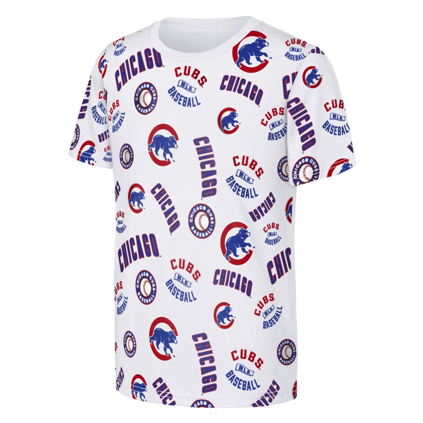 Chicago Cubs Youth All Over Run Down White T-Shirt product image 2, provided for visual reference and product detail review