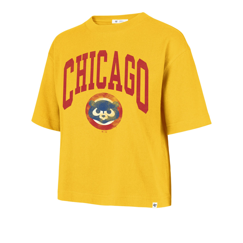 Chicago Cubs '47 Ladies Yellow City Crop T-Shirt product image 1, provided for visual reference and product detail review