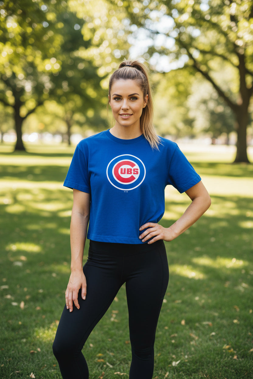 Chicago Cubs '47 Royal Bullseye Women Crop Top product image 1, provided for visual reference and product detail review