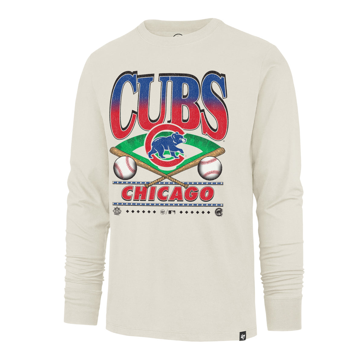 Chicago Cubs '47 Straight Shot Two Natural Long Sleeve T-Shirt product image 1, provided for visual reference and product