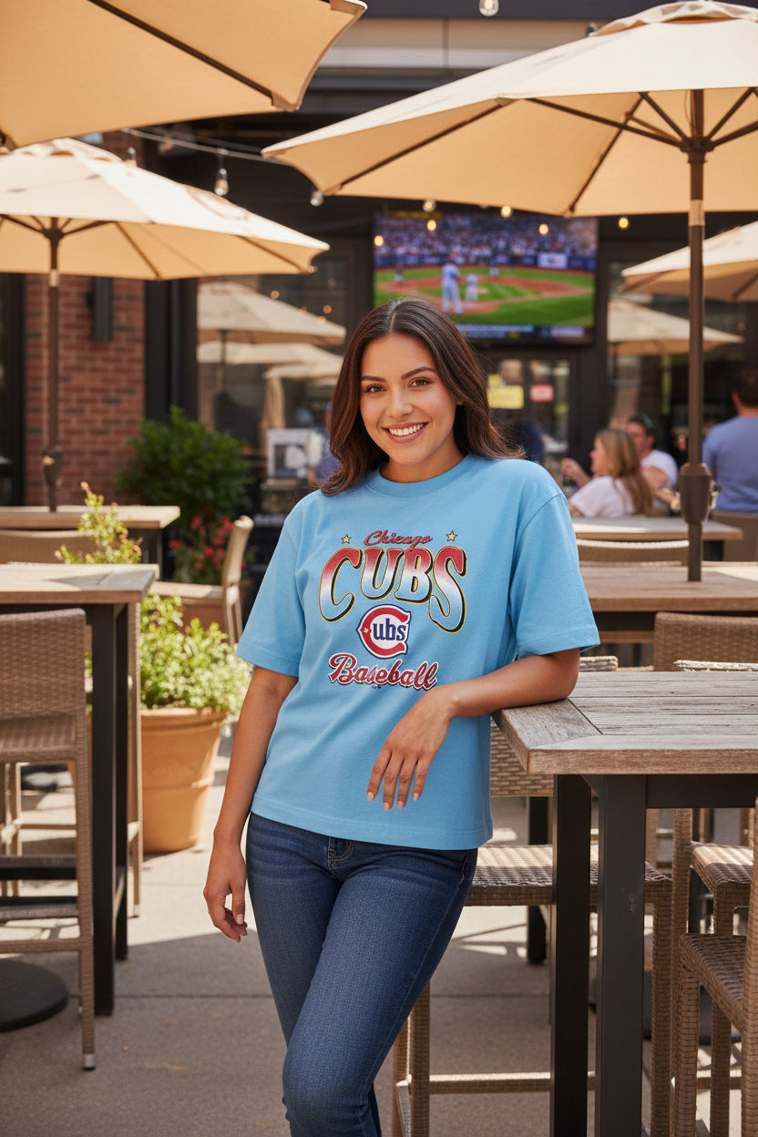 Chicago Cubs '47 Women Vibe Check Reed City T-Shirt product image 1, provided for visual reference and product detail review