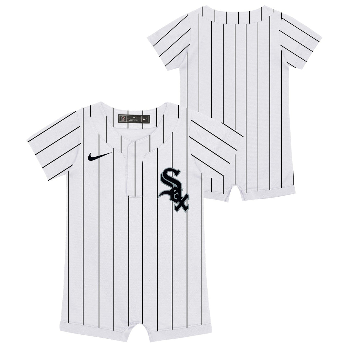 Chicago White Sox Home Pinstripe Romper Jersey product image 1, provided for visual reference and product detail review