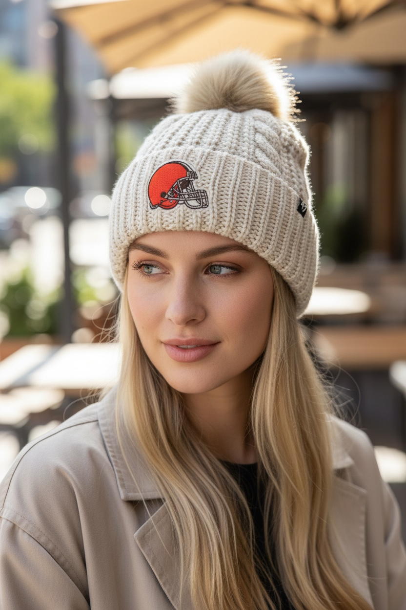 Cleveland Browns '47 White Meeko Knit Hat product image 1, provided for visual reference and product detail review