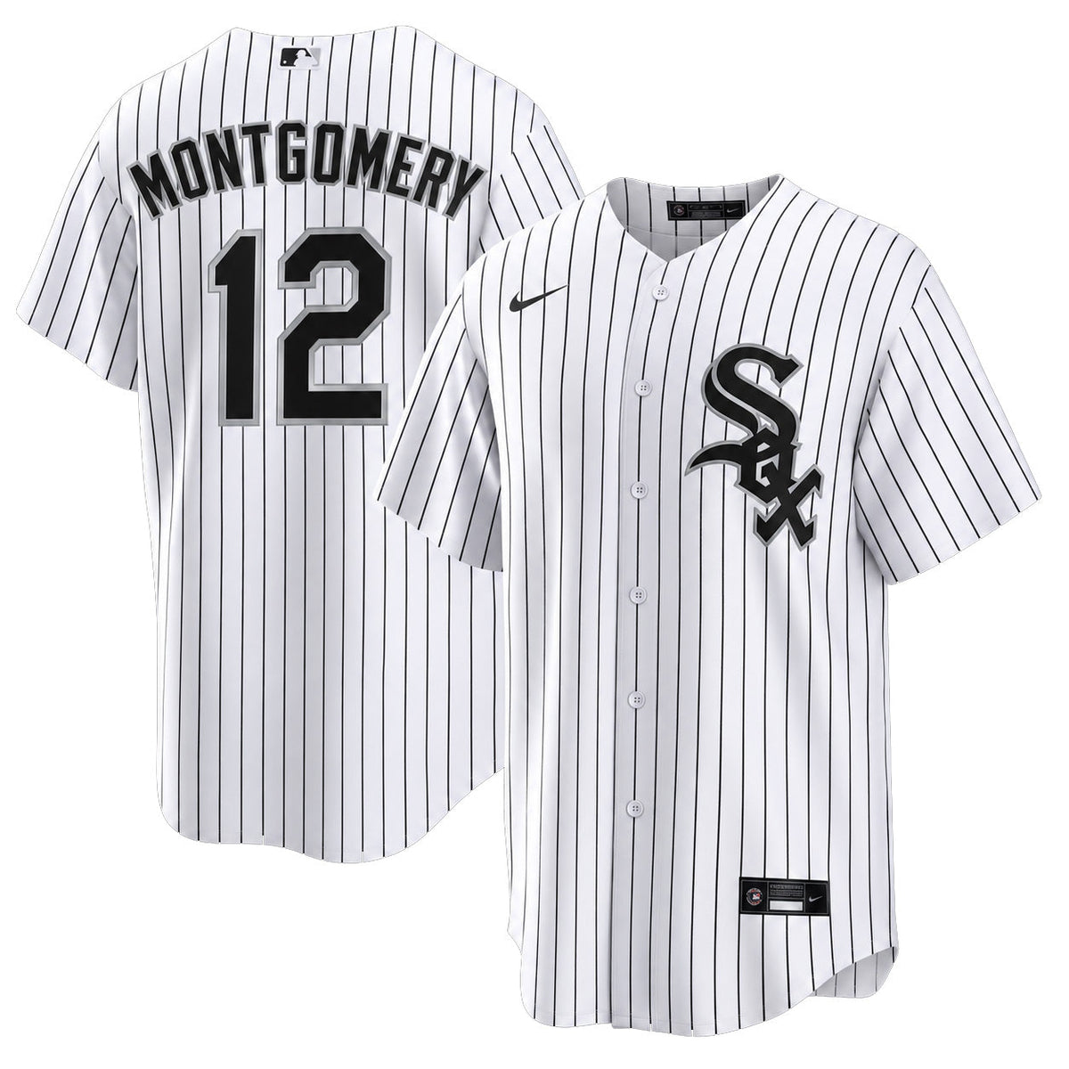 Colson Montgomery Chicago White Sox Nike Men Home White Pinstripe Jersey product image 1, provided for visual reference and