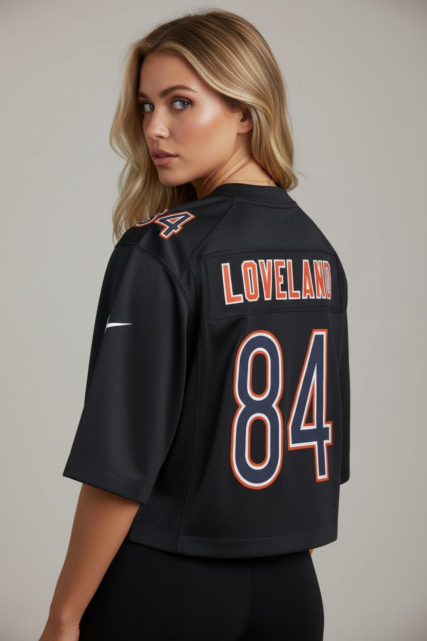 Colston Loveland #84 Chicago Bears Black Crop Fashion Jersey product image 2, provided for visual reference and product