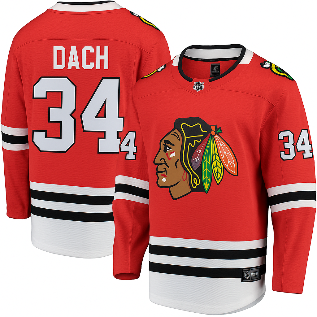 Colton Dach Chicago Blackhawks Fanatics Red Breakaway Men Jersey product image 1, provided for visual reference and product