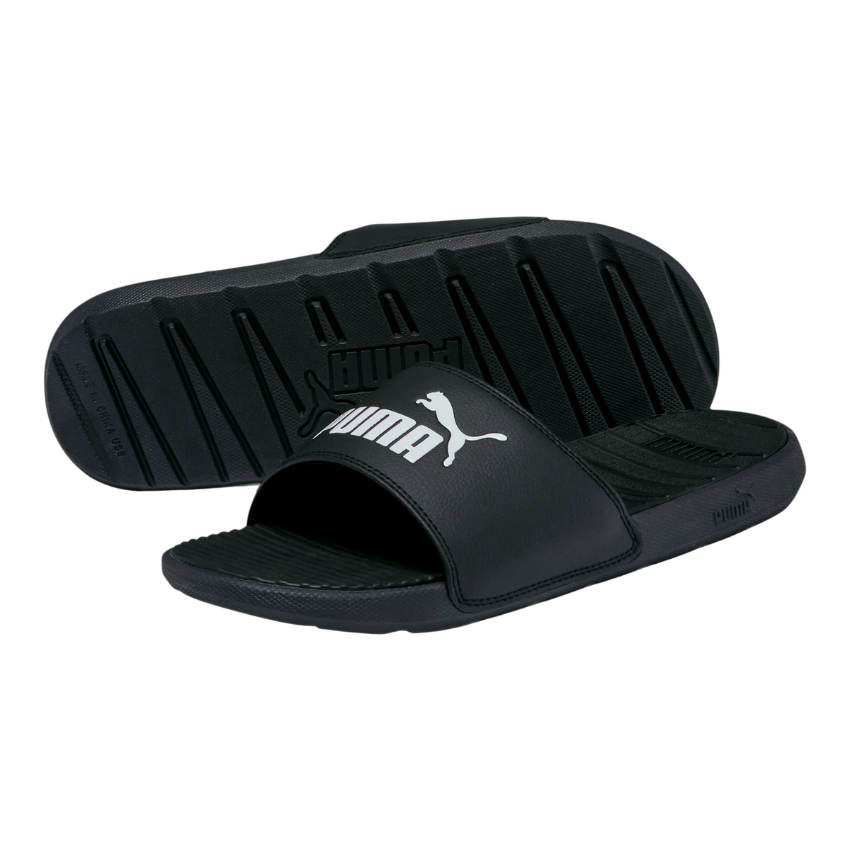 PUMA Cool Cat Men Slides- BLACK/WHITE product image 1, provided for visual reference and product detail review