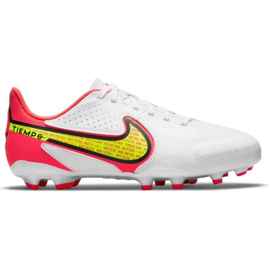 Nike Jr. Tiempo Legend 9 Academy MG-WHITE/VOLT/BRIGHT CRIMSON product image 1, provided for visual reference and product