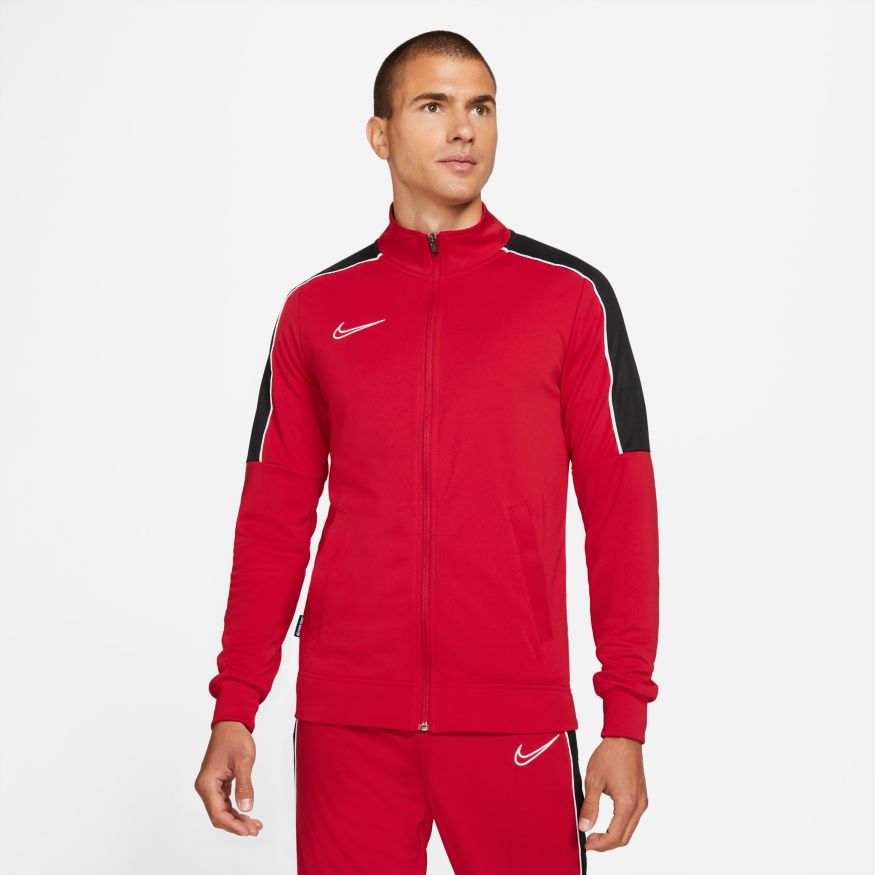 Nike Dri-FIT Academy Men Knit Soccer Track Jacket-RED/BLACK product image 1, provided for visual reference and product