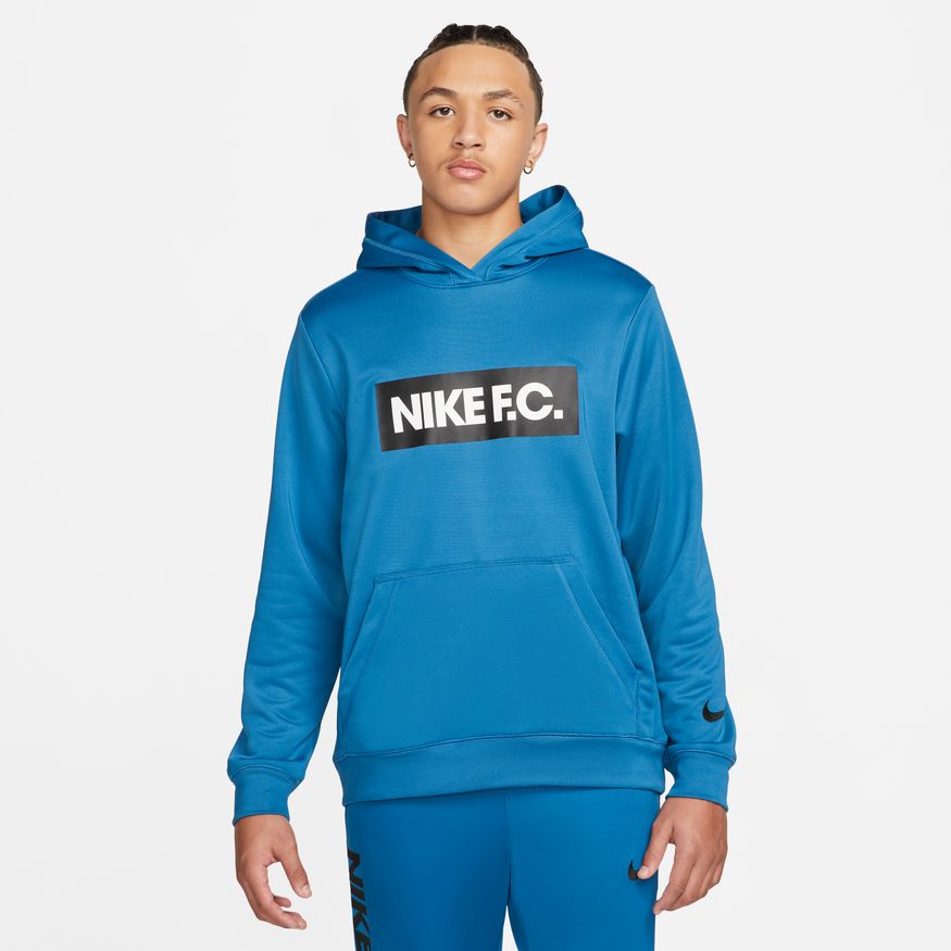 Nike F.C. Men Soccer Hoodie - Dk Marina Blue/White/Black product image 1, provided for visual reference and product detail