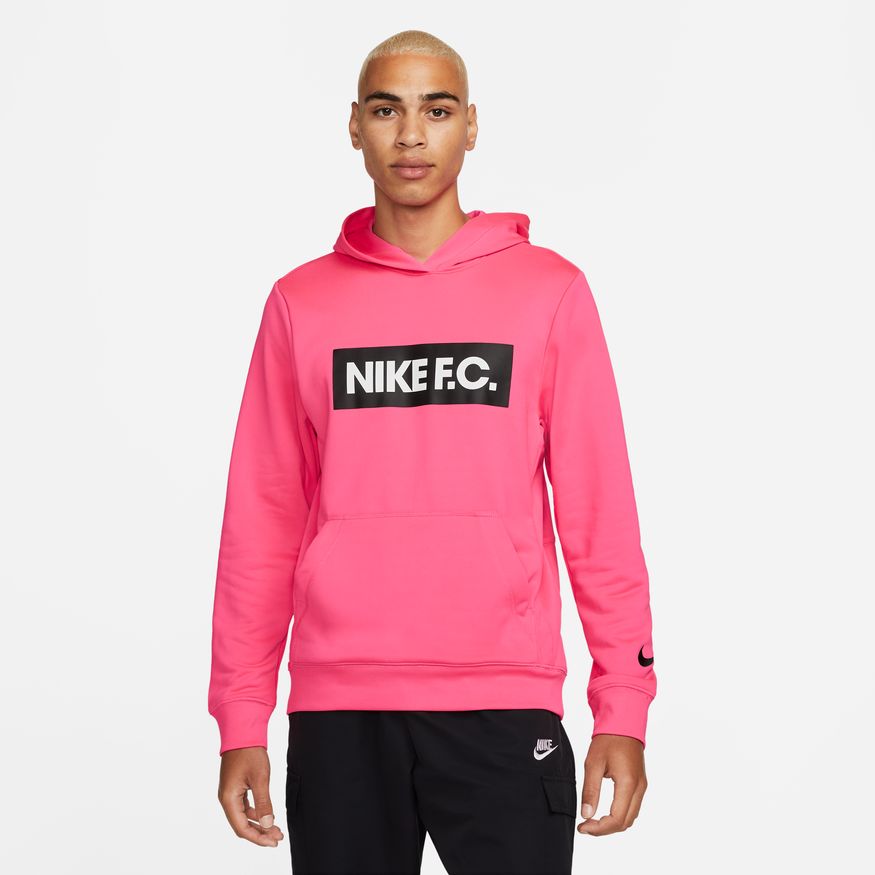 Nike F.C. Men Soccer Hoodie-Hyper Pink/White/Black product image 1, provided for visual reference and product detail review
