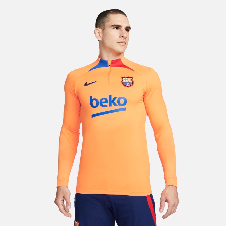 Nike Men FC Barcelona Strike Dri-FIT Soccer Drill Top-Vivid Orange product image 1, provided for visual reference and