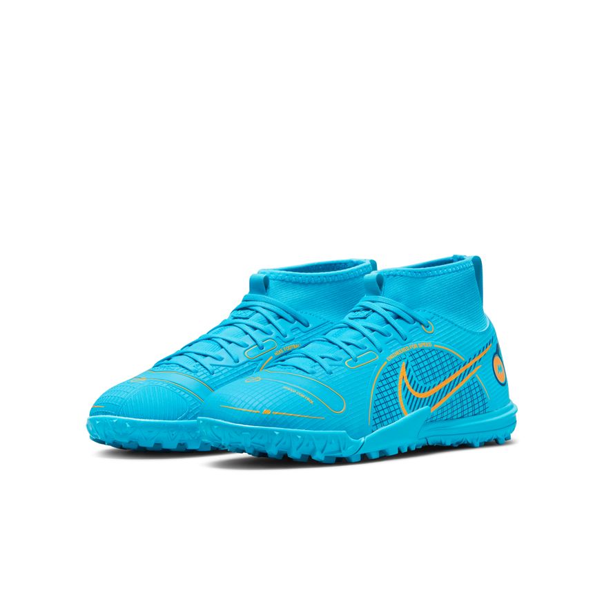 Nike Jr. Mercurial Superfly 8 Academy TF-CHLORINE BLUE/LASER ORANGE/MARINA product image 3, provided for visual reference