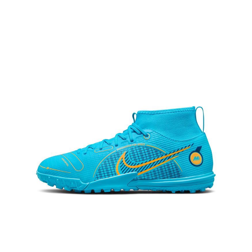Nike Jr. Mercurial Superfly 8 Academy TF-CHLORINE BLUE/LASER ORANGE/MARINA product image 2, provided for visual reference