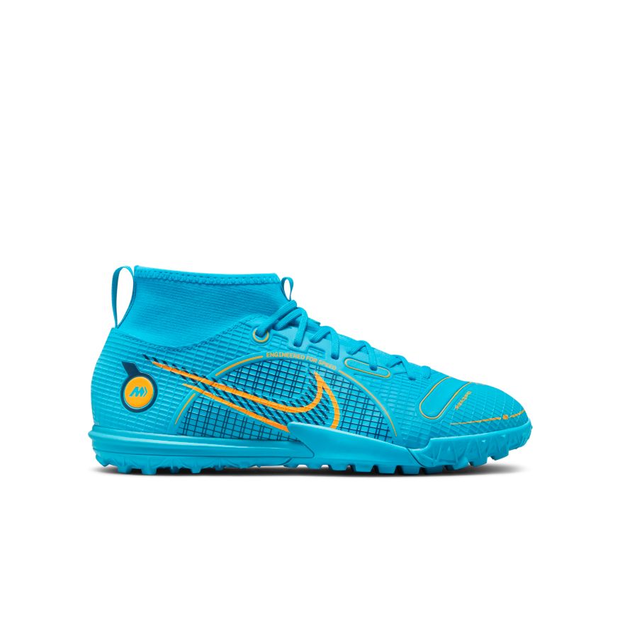 Nike Jr. Mercurial Superfly 8 Academy TF-CHLORINE BLUE/LASER ORANGE/MARINA product image 1, provided for visual reference