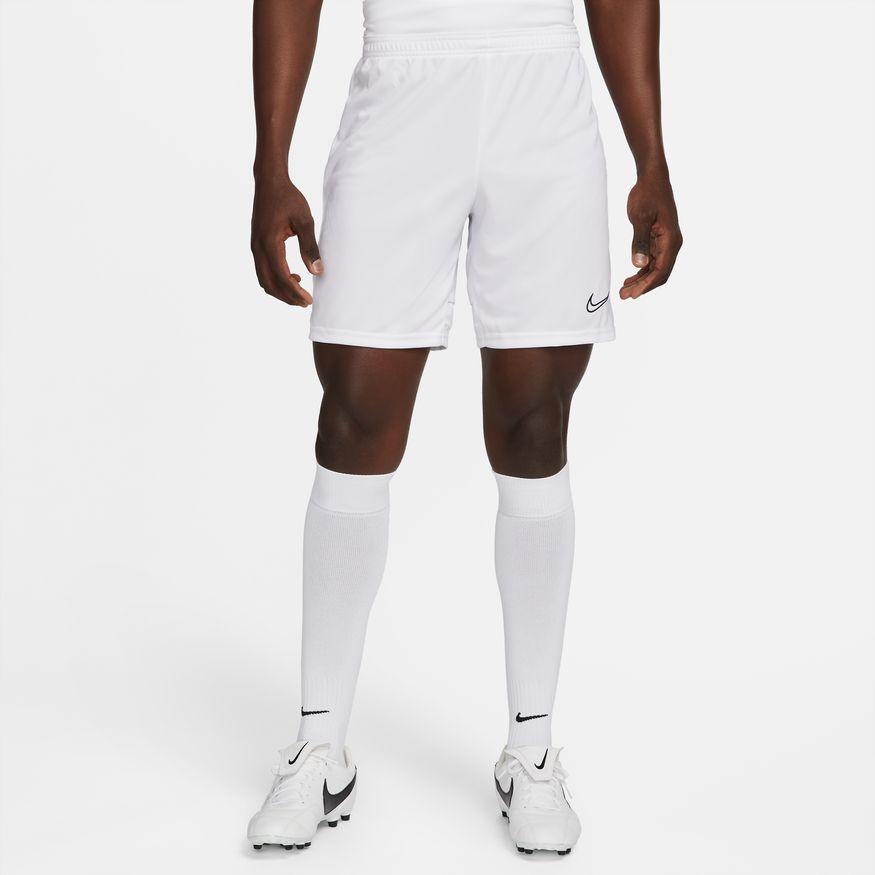 Nike Dri-FIT Academy Men Knit Soccer Shorts-WHITE product image 1, provided for visual reference and product detail review