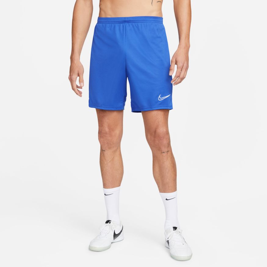 Nike Dri-FIT Academy Men Knit Soccer Shorts-GAME ROYAL/WHITE product image 1, provided for visual reference and product