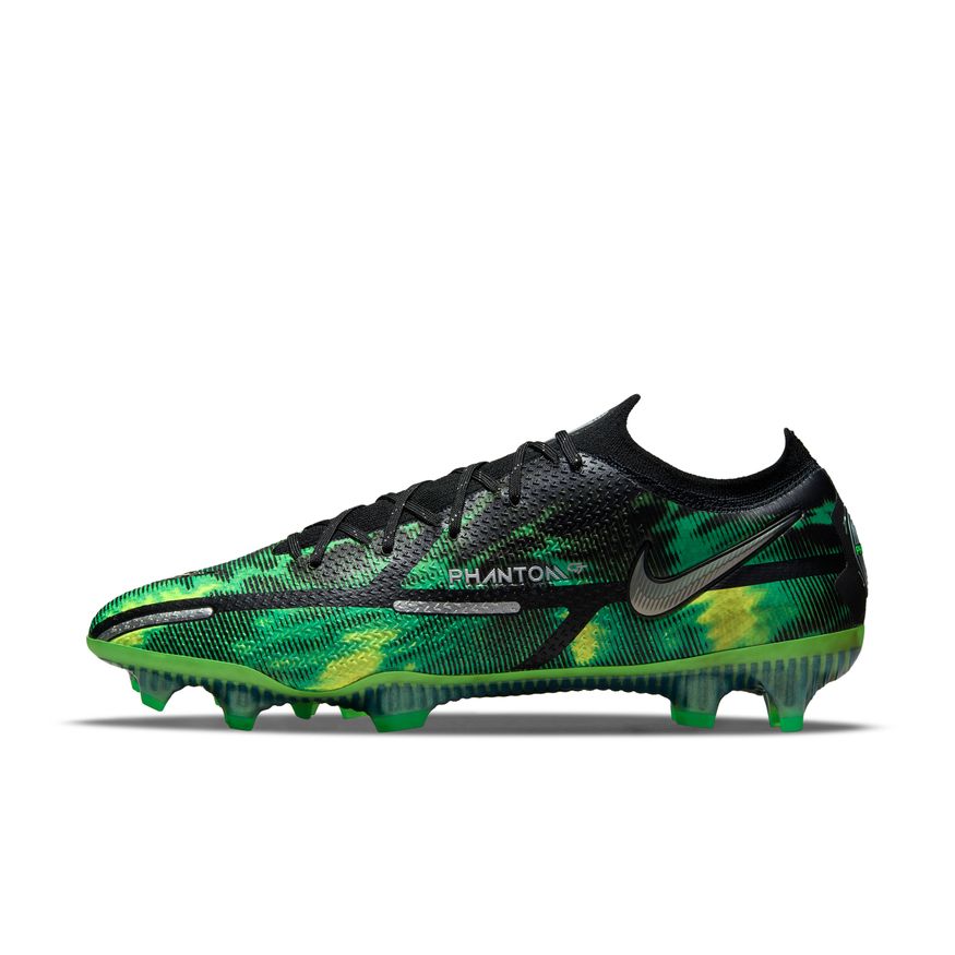 Nike Phantom GT2 Elite FG-BLACK/MTLC PLATINUM-GREEN STRIKE product image 2, provided for visual reference and product detail