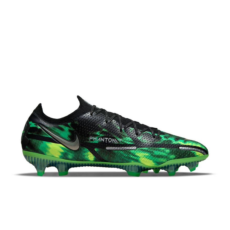 Nike Phantom GT2 Elite FG-BLACK/MTLC PLATINUM-GREEN STRIKE product image 1, provided for visual reference and product detail