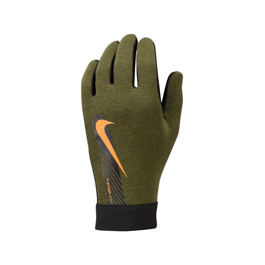 Nike Therma-FIT Academy Soccer Gloves-ROUGH GREEN/KUMQUAT product image 1, provided for visual reference and product detail