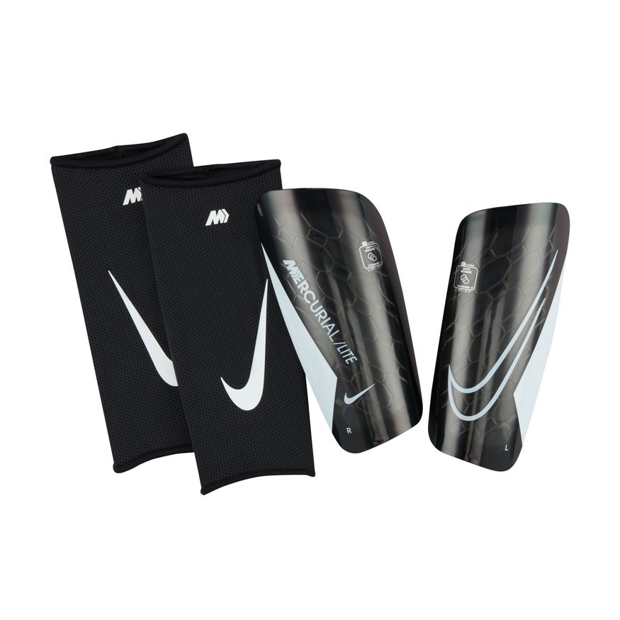 Nike Mercurial Lite Soccer Shin Guards-Black/Black/White product image 1, provided for visual reference and product detail