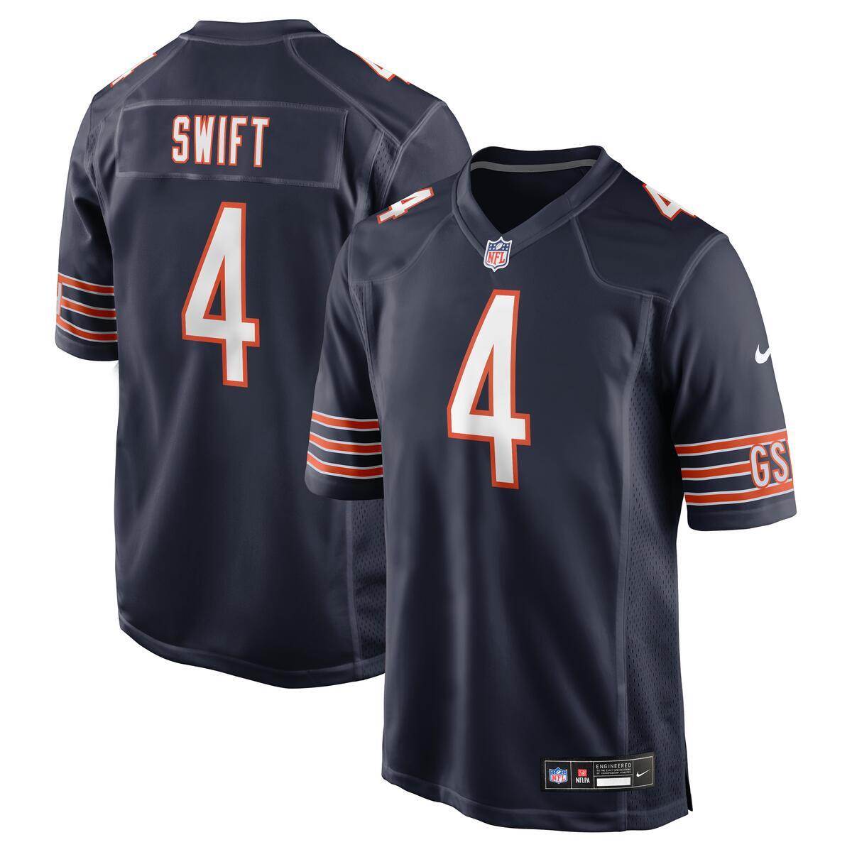 D'Andre Swift Chicago Bears Nike Navy Game Jersey product image 1, provided for visual reference and product detail review