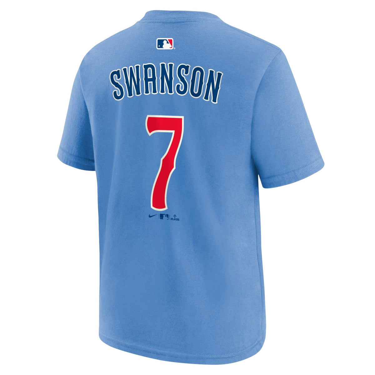 Dansby Swanson Chicago Cubs Alt 2 Baby Blue Youth Player T-Shirt product image 2, provided for visual reference and product