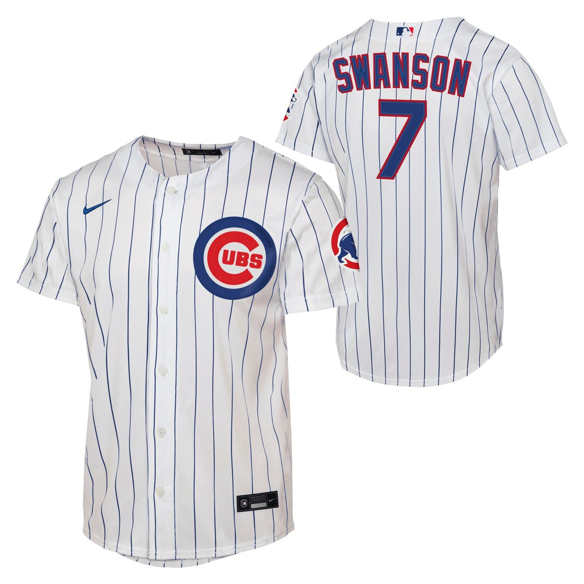 Dansby Swanson Chicago Cubs Nike Youth Home Run Pinstripe Jersey product image 1, provided for visual reference and product