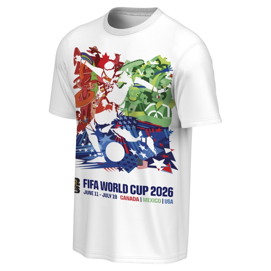 FIFA World Cup 2026 Official Poster Adult White T-Shirt product image 1, provided for visual reference and product detail