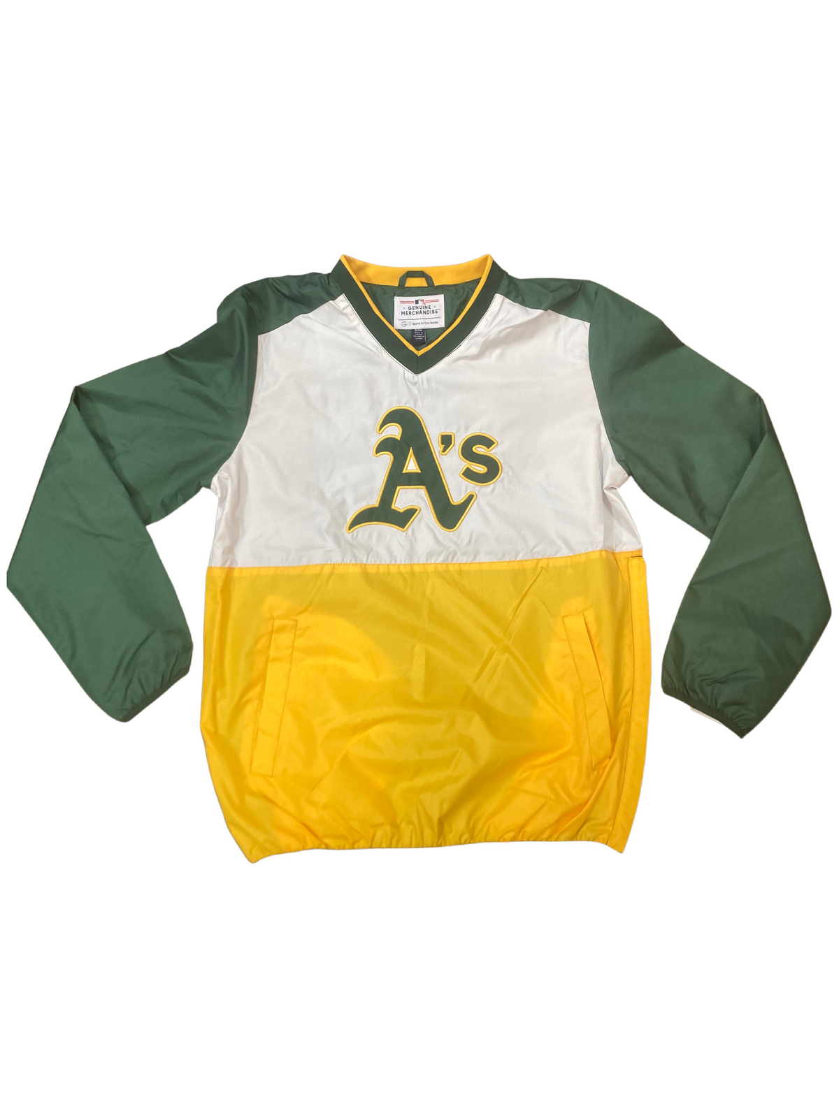 Oakland A's G-III Home Team V-Neck Pullover - Green/Yellow/White product image 1, provided for visual reference and product