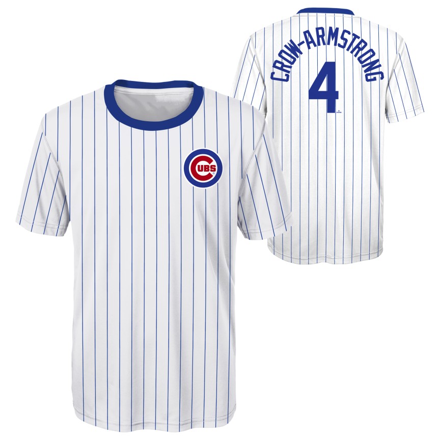 Pete Crow-Armstrong Chicago Cubs Pinstripe Home Sublimated Toddler T-Shirt product image 1, provided for visual reference