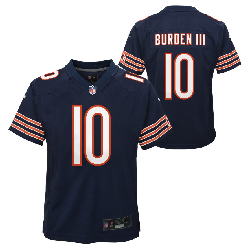 Luther Burden III #10 Chicago Bears Nike Youth Navy Game Jersey product image 1, provided for visual reference and product