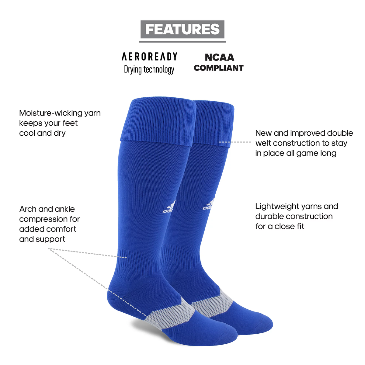 Adidas Metro V OTC Soccer Sock-Blue product image 4, provided for visual reference and product detail review