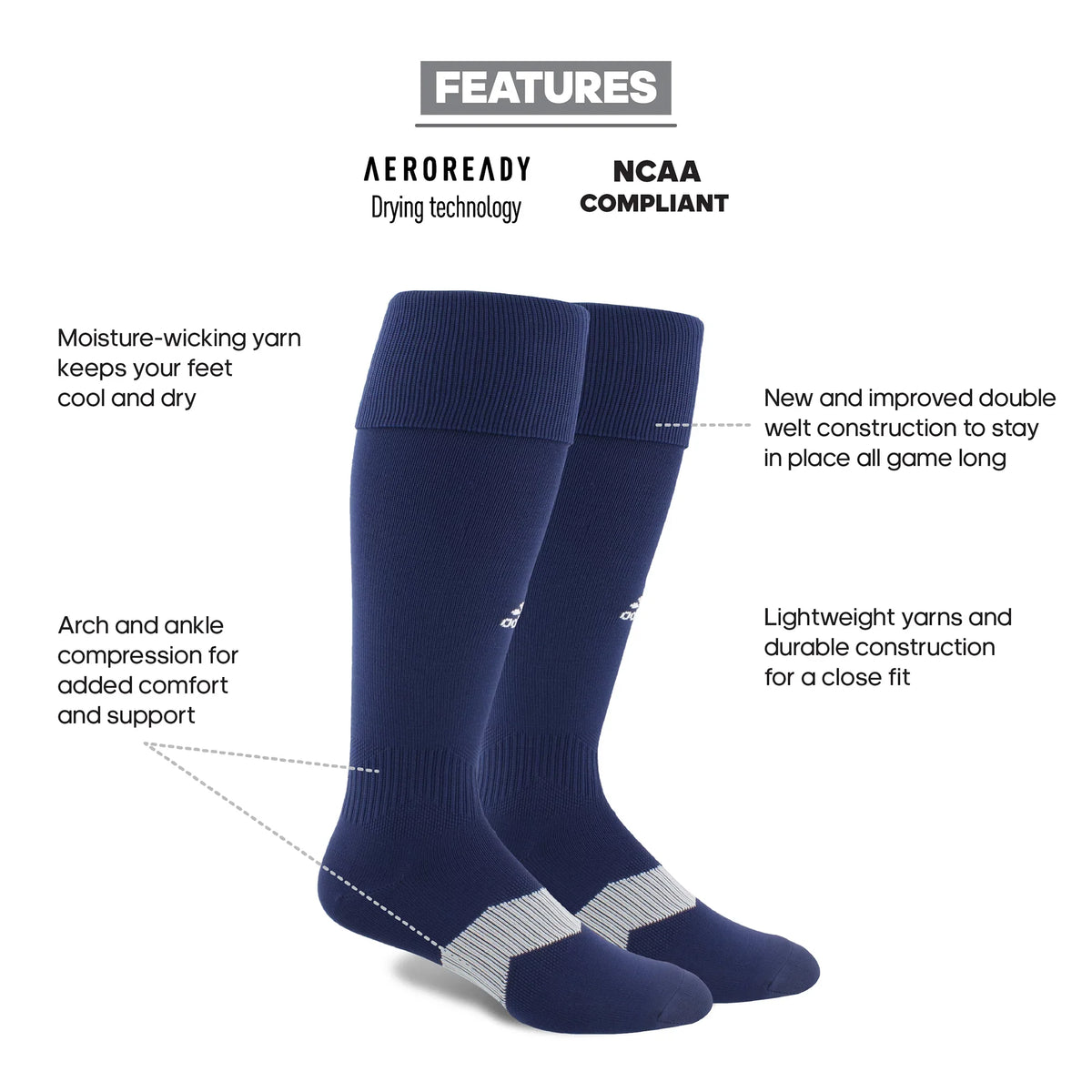 Adidas Metro V OTC Soccer Sock-Navy product image 4, provided for visual reference and product detail review
