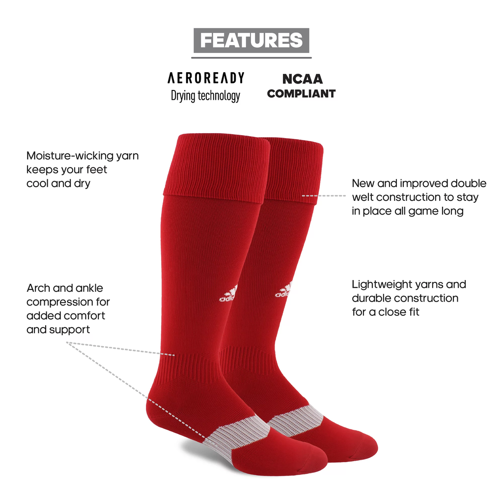 Adidas Metro V OTC Soccer Sock-Red product image 4, provided for visual reference and product detail review