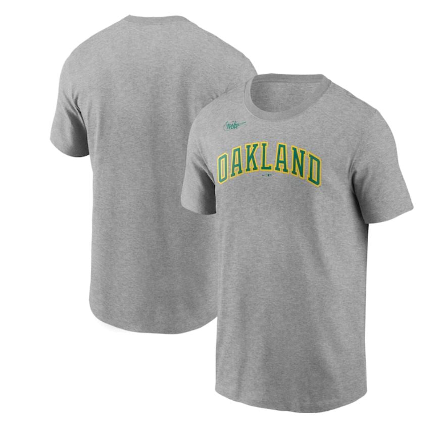 Nike Heathered Oakland Athletics Cooperstown Collection Wordmark T-Shirt- GREY for Men product image 3, provided for visual