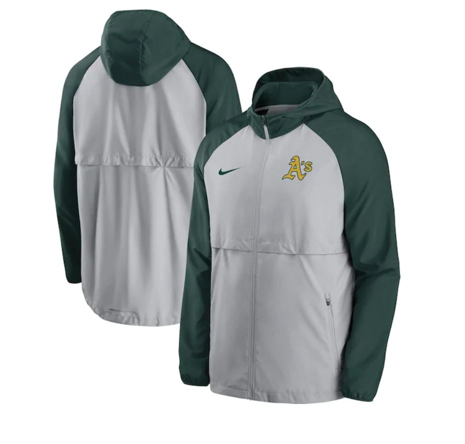 Nike Oakland Athletics Mesh Logo Essential Full-Zip Hoodie Jacket - GREY/GREEN for Men product image 3, provided for visual