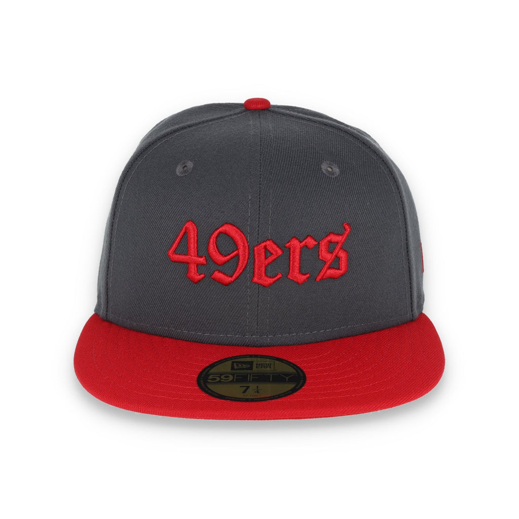 New Era San Francisco 49Ers Gothic Script 2Tone 59Fifty Fitted- Heather Grey/Red product image 1, provided for visual