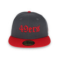 New Era San Francisco 49Ers Gothic Script 2Tone 59Fifty Fitted- Heather Grey/Red product image 1, provided for visual