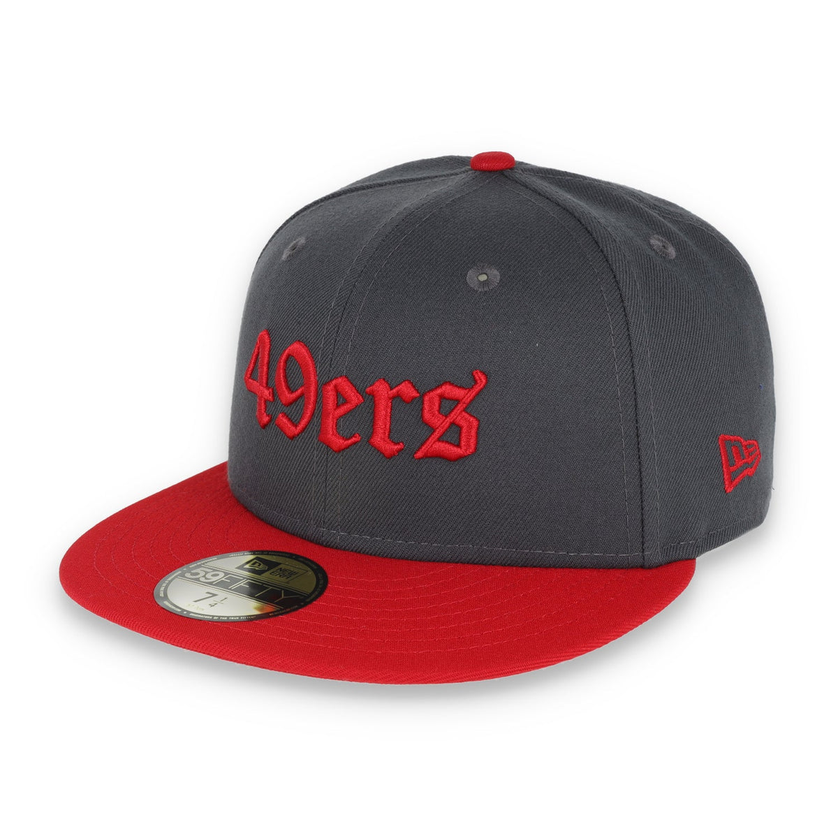 New Era San Francisco 49Ers Gothic Script 2Tone 59Fifty Fitted- Heather Grey/Red product image 2, provided for visual