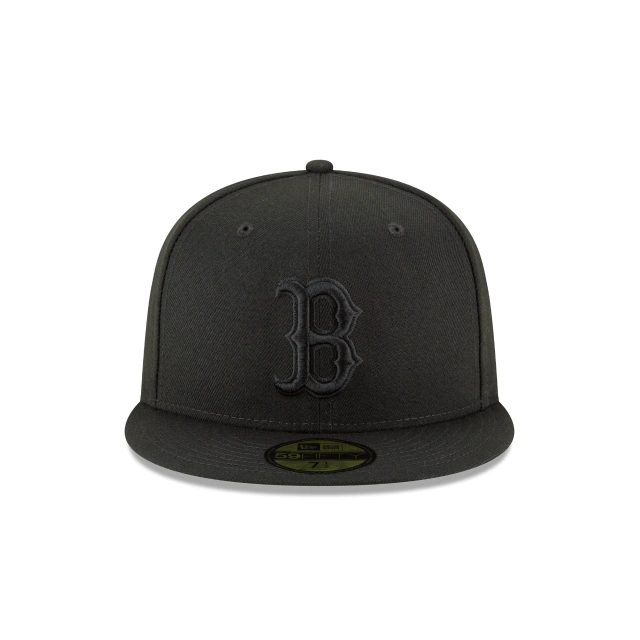 Boston Red Sox New Era Black On Black 59Fifty Fitted Hat product image 2, provided for visual reference and product detail