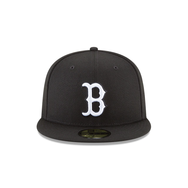 Boston Red Sox New Era Black On White 59Fifty Fitted Hat product image 2, provided for visual reference and product detail