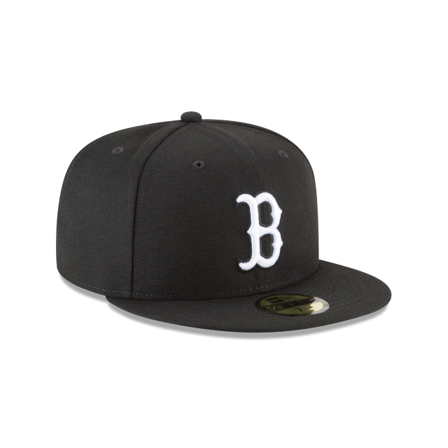 Boston Red Sox New Era Black On White 59Fifty Fitted Hat product image 4, provided for visual reference and product detail