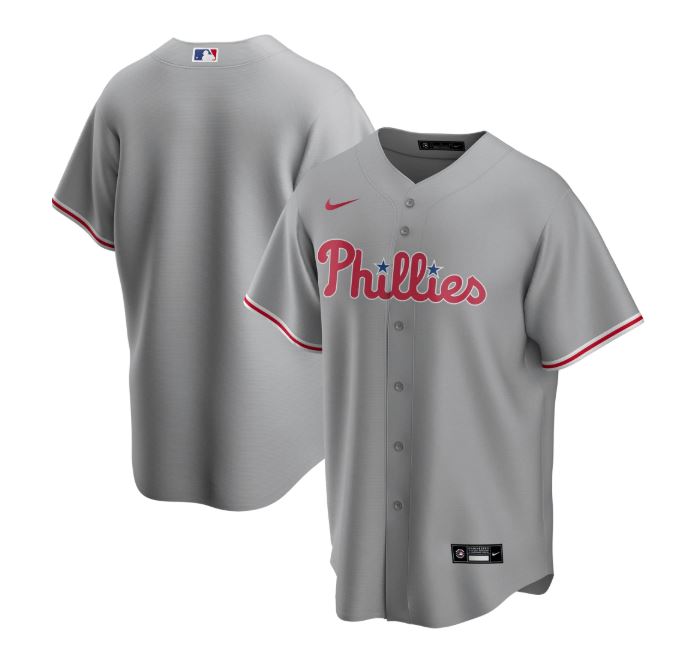 Nike Men Philadelphia Phillies Gray Road 2020 Replica Team Jersey product image 1, provided for visual reference and product