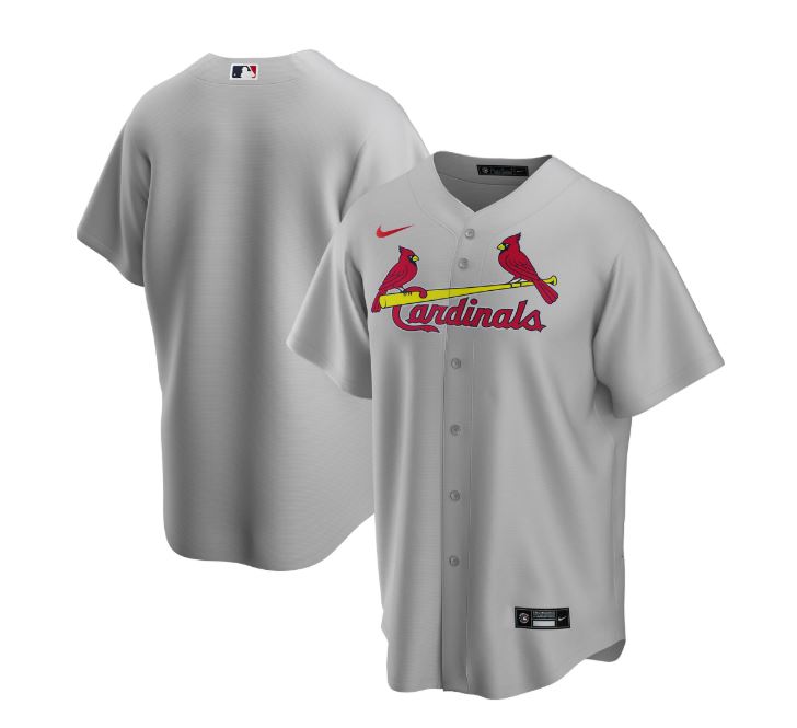 Nike Men St. Louis Cardinals Gray Road 2020 Replica Team Jersey product image 1, provided for visual reference and product