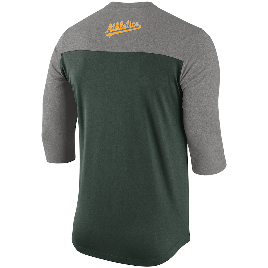 Nike Oakland Athletics Dry Henley 3/4-Sleeve Performance T-Shirt - Green product image 2, provided for visual reference and