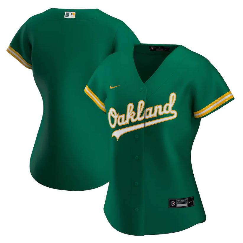 Nike Women Oakland Athletics Kelly Green Alternate 2020 Replica Team Jersey product image 1, provided for visual reference