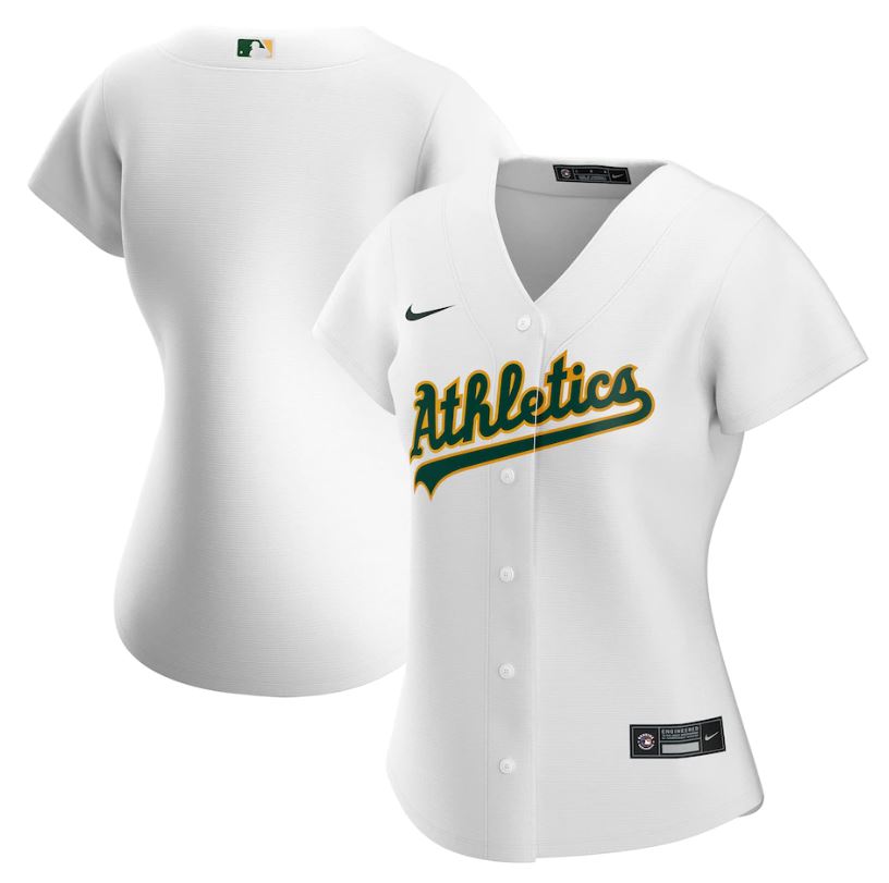 Nike Women Oakland Athletics White Home 2020 Replica Team Jersey product image 1, provided for visual reference and product