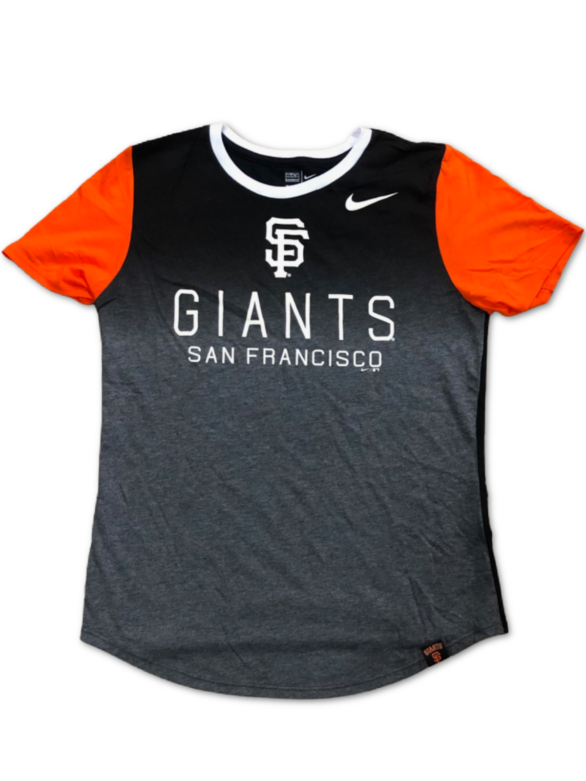 NIKE Women TRI CREW T-SHIRT-BLACK/GREY/ORANGE product image 1, provided for visual reference and product detail review